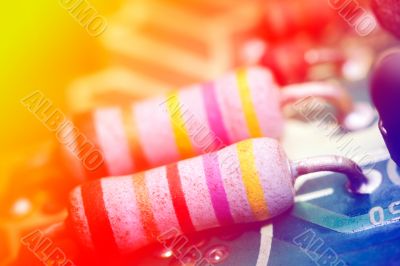 Colored electronic components, shallow depth of field