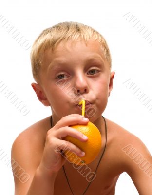 Child with an orange.
