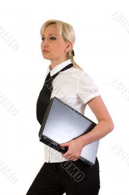Female with notebook.
