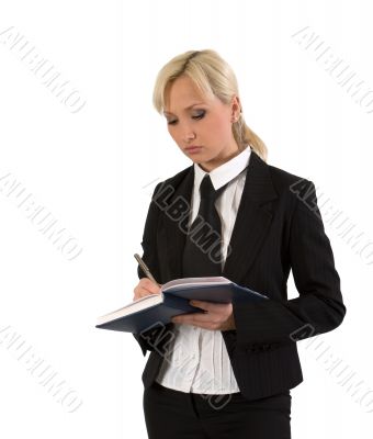 Female with notebook.
