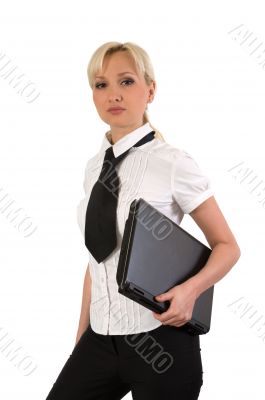 Female with notebook.