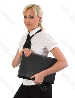Female with notebook.
