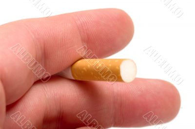 Cigarette in hand.