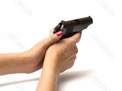 Women with handgun.