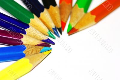 Color pencils on white background