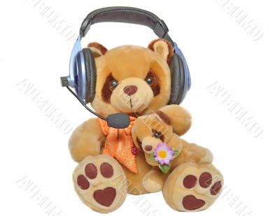 Teddy bear listening to music