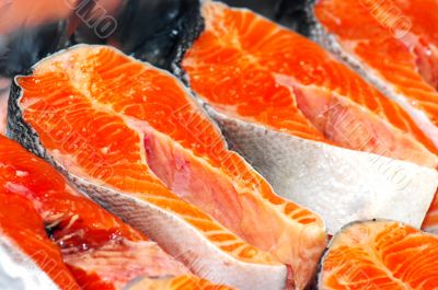 fresh fish pieces. Red fish. Selective focus..