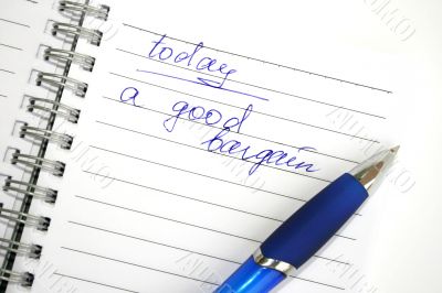 Blue pen and note book