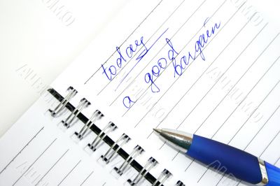 Blue pen and note book