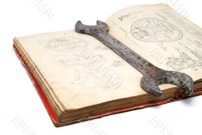Rust  spanner. Old book