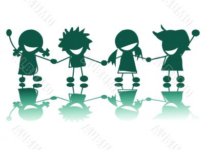 Happy children silhouettes on white background