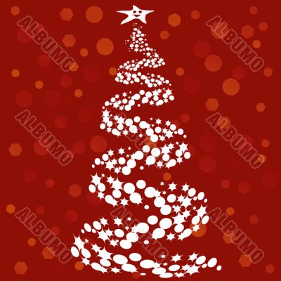 Abstract Christmas tree on red background
