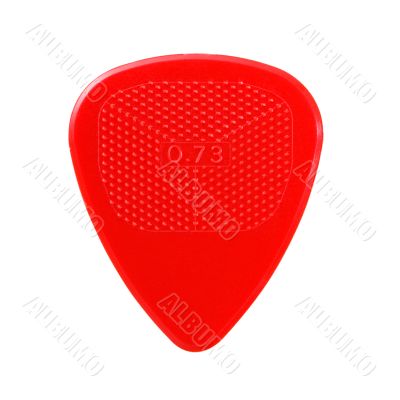 red ribbed guitar plectrum isolated on white