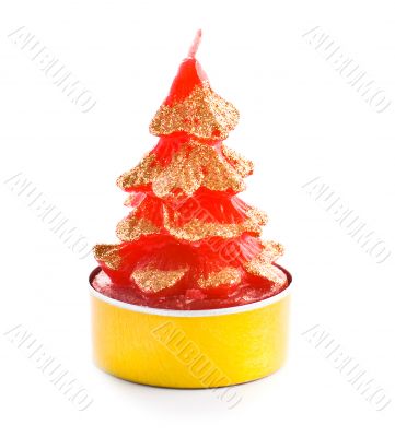 small candle in shape of christmas tree