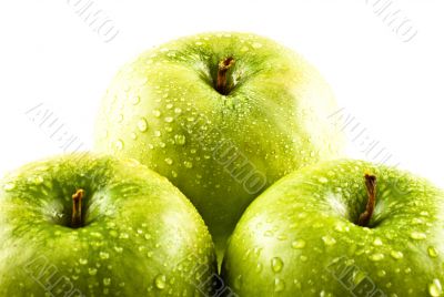 green apples with water drops