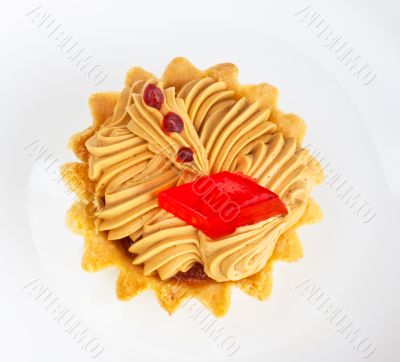 cake with fruit jelly on white dish