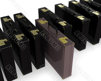 Brown case in row of black 