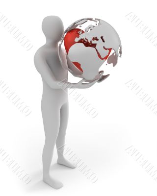 White man holds globe with heart, Europe part