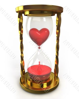 Golden hourglass with heart and blood 