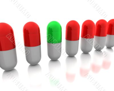Green pill among reds 