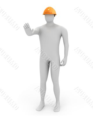 3d white worker says stop 