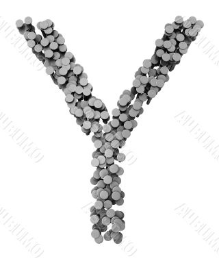 Alphabet made from hammered nails, letter Y