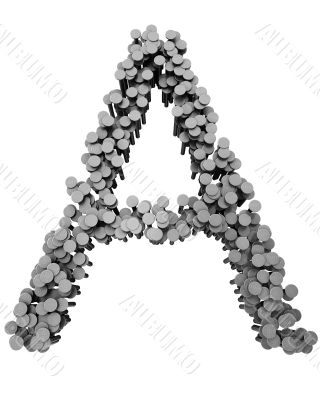 Alphabet made from hammered nails, letter A