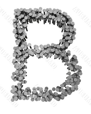 Alphabet made from hammered nails, letter B