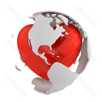 Globe with heart, America part