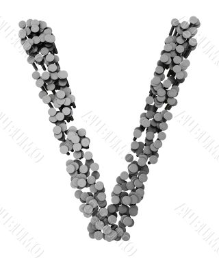 Alphabet made from hammered nails, letter V