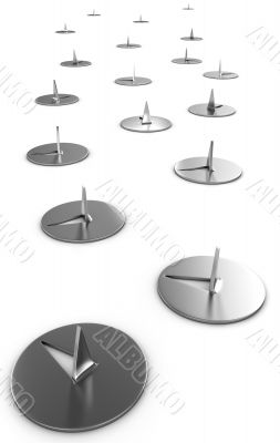 Path of metal thumbtacks