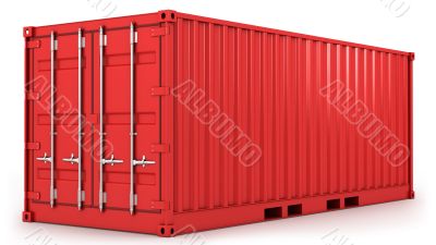 Red freight container isolated