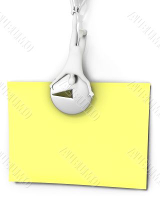 Two abstract men pin yellow note