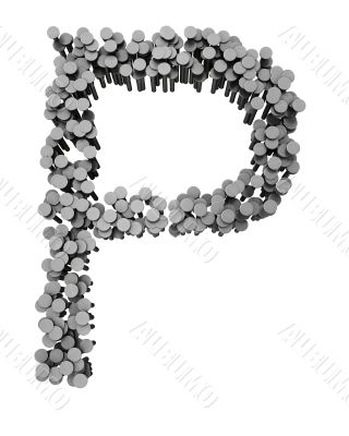 Alphabet made from hammered nails, letter P
