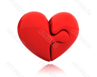 Heart puzzle from two parts connected together 