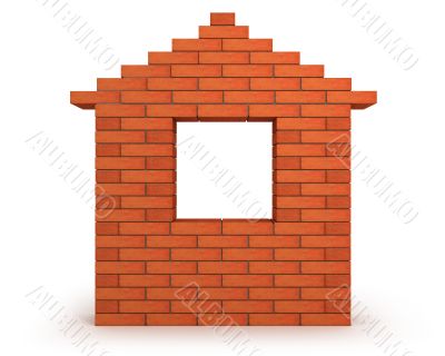 Abstract house made from orange bricks front view