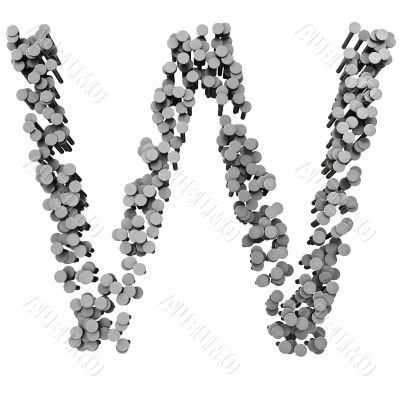 Alphabet made from hammered nails, letter W