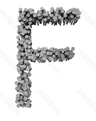 Alphabet made from hammered nails, letter F