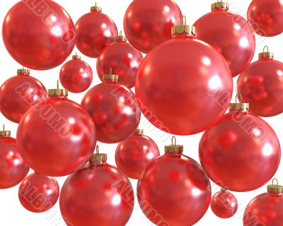 Background of red christmas shiny balls  isolated