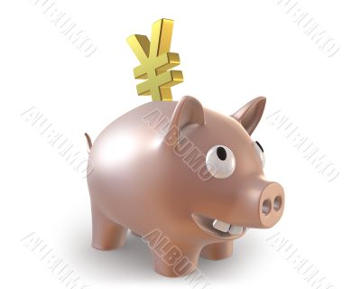 3d piggy bank with yen symbol