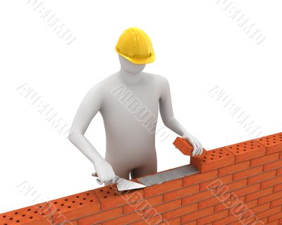 3D white builder lays bricks