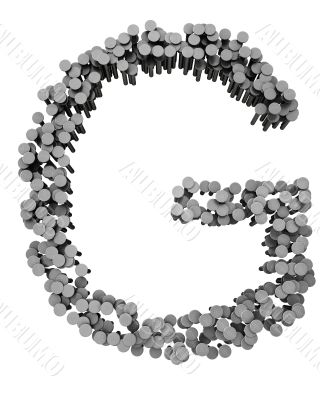 Alphabet made from hammered nails, letter G