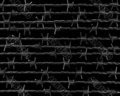 Lines of barbed wire on black background