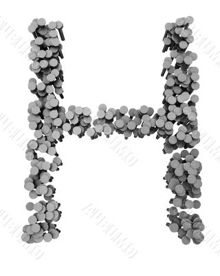 Alphabet made from hammered nails, letter H