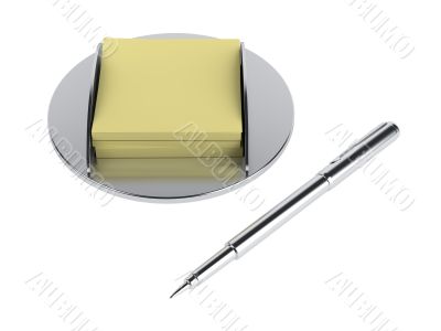 Pen and yellow papers