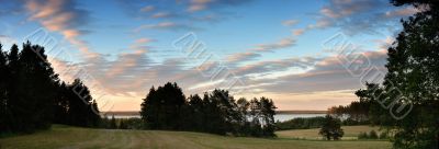 Sunset over lake - a panorama