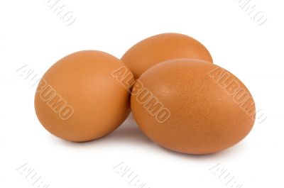 Three brown eggs isolated