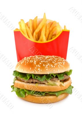 Hamburger and potato isolated