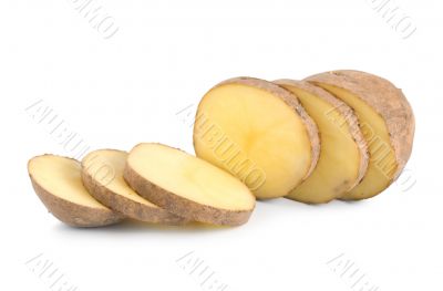 Cut potatoes isolated