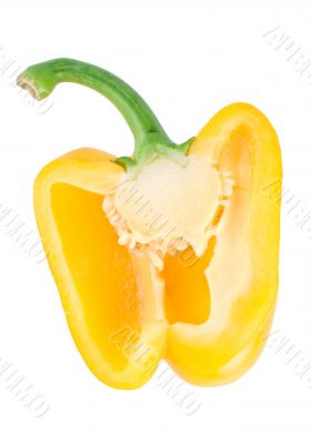 Cutting the yellow pepper isolated